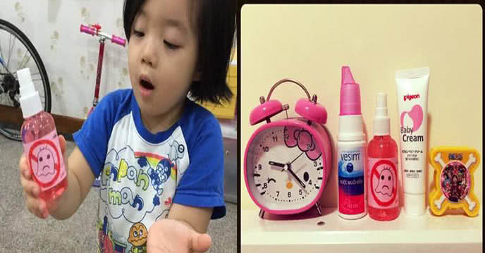 Bé tự tin xịt nước thần trước khi ngủ